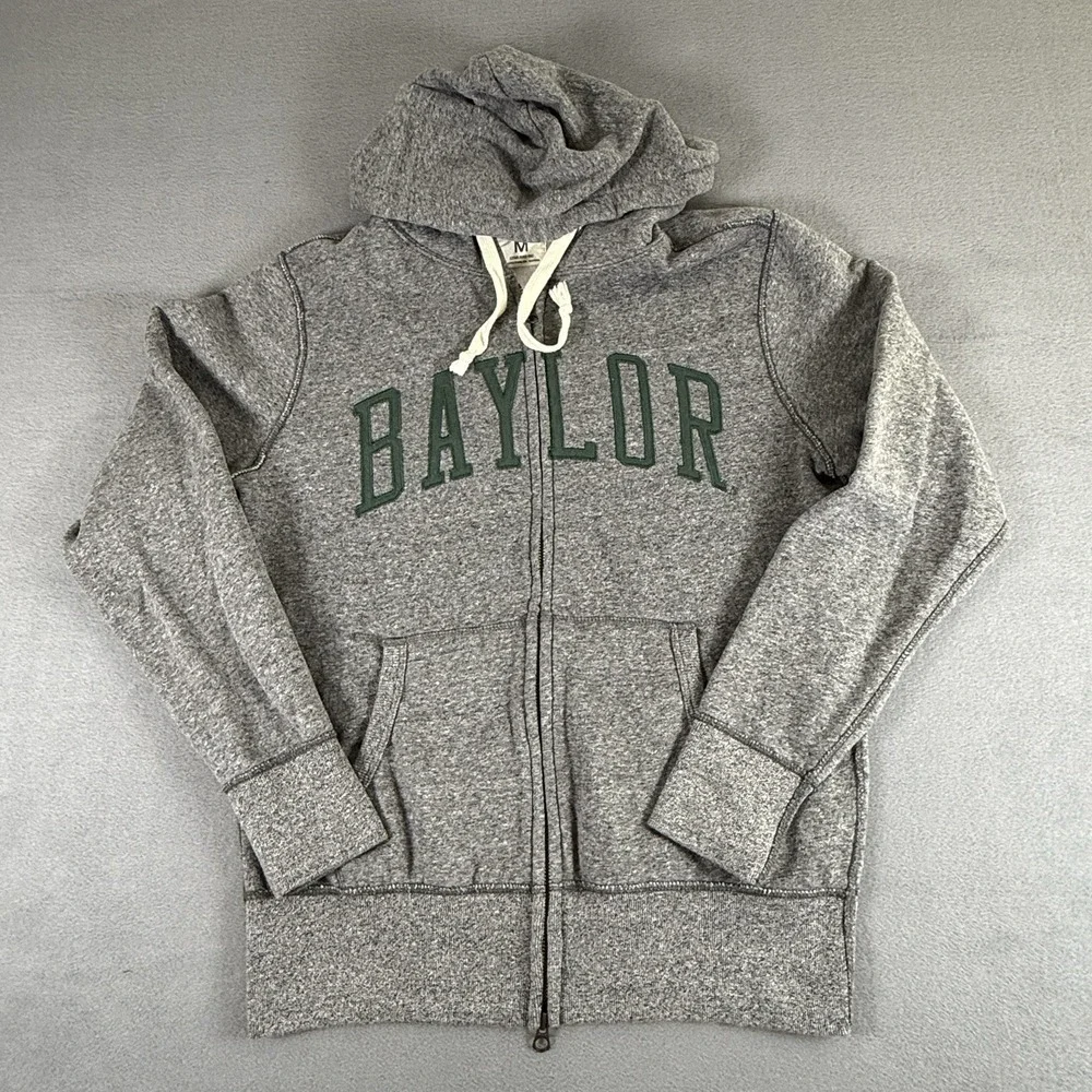 Baylor‎ Bears Hoodie Jacket Medium Full-Zip Gray Stitched Spell Out